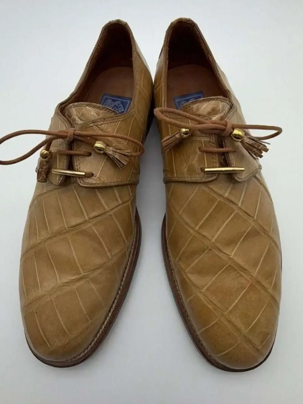 Davanzati Italy Tan Alligator Embossed Leather Tassel Lace Up Shoes Size 9.5